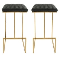 Leather Bar Stools Set of 2 - Modern Gold Metal Frame - Kitchen Island Counter Height Stools