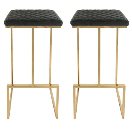 Leather Bar Stools Set of 2 - Modern Gold Metal Frame - Kitchen Island Counter Height Stools