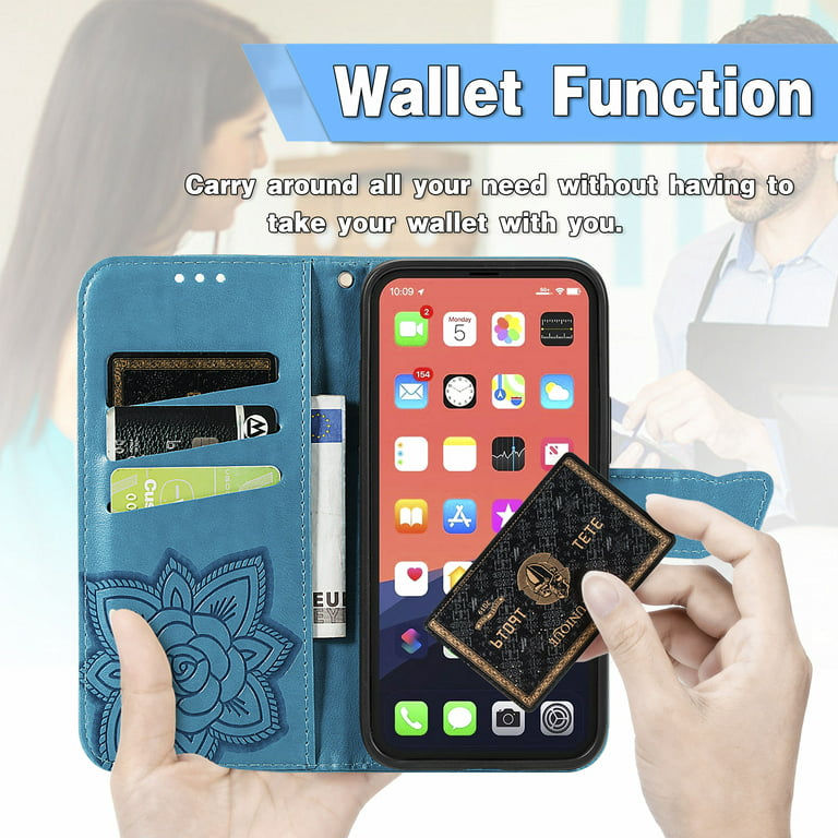iPhone 13 mini Wallet Kickstand Case with RFID Blocking and