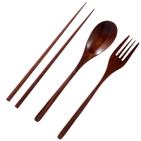 WHAMVOX 3 Pcs/Set Kitchen Fork Spoon Spoons Wooden Tableware Travel