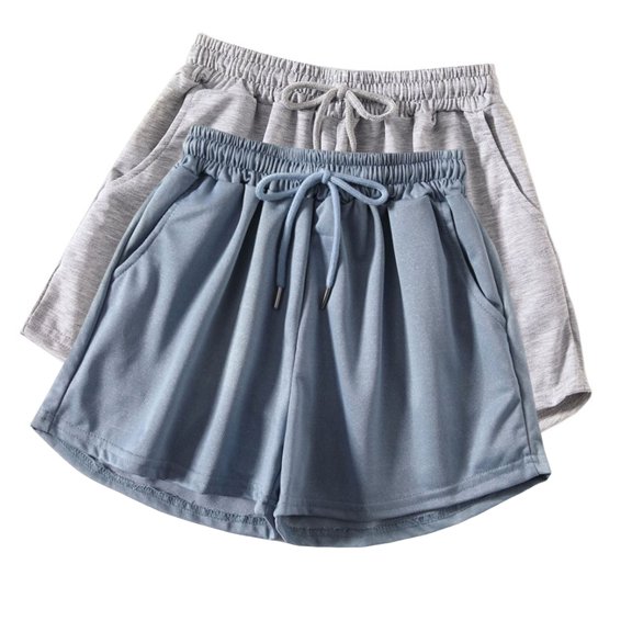 aidice 2pc Athletic Shorts for Women Summer Drawstring Loose Solid Color Running Shorts with Pockets