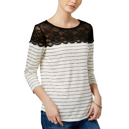 Maison Jules Striped Lace Contrast Top
