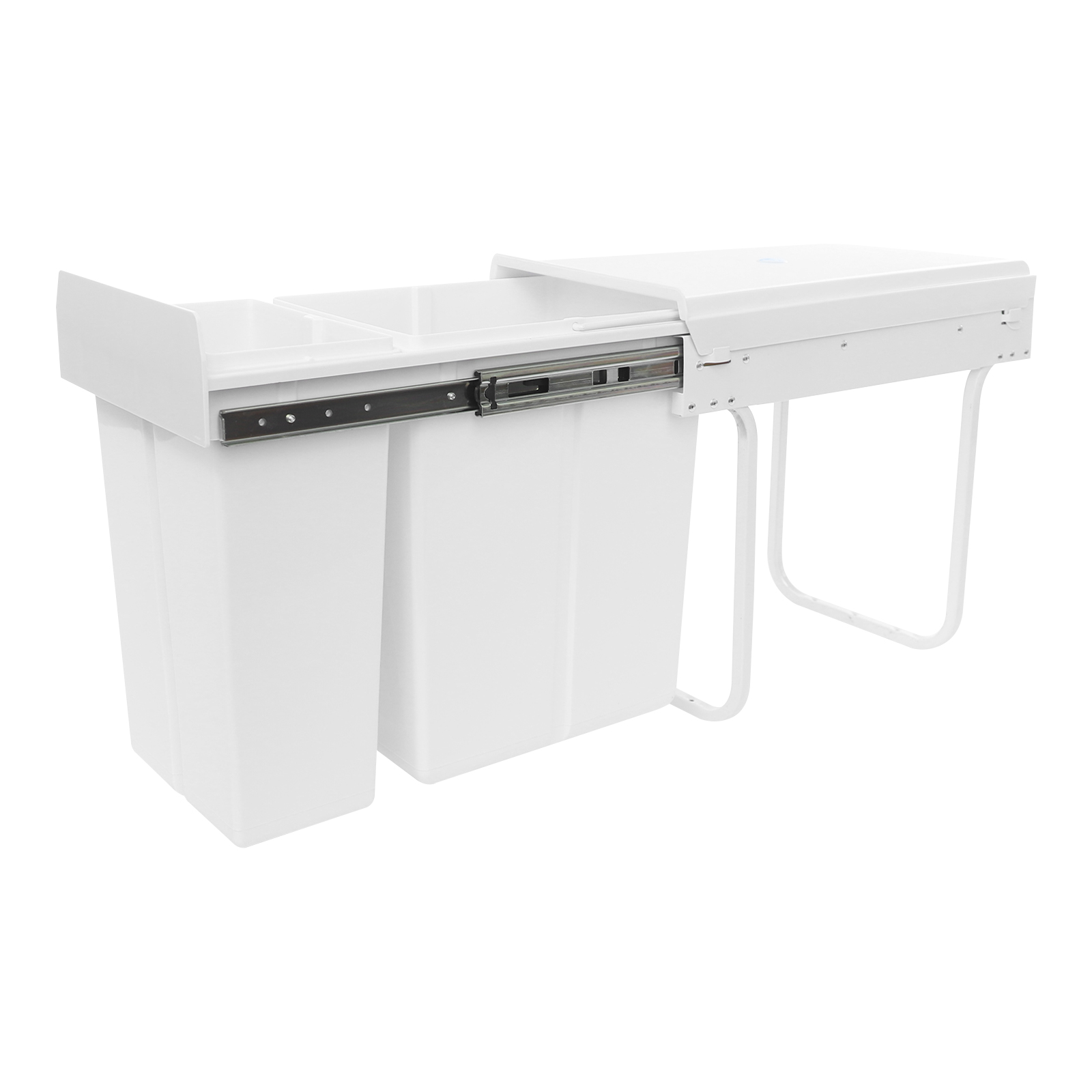 White Pull Out Trash Can Under Cabinet with Lid, 10L+20L(2.64+5.28Gal) Dual Bin Kitchen Garbage Can, Hidden Under Sink Trash Can with Ordinary Rail