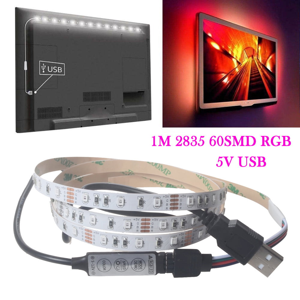 5V USB 2835 60SMD/M RGB LED Strip Lamp Bar TV Back Lighting Kit Decor Waterproof 