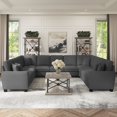 thumbnail image 3 of Stockton 137W U Shaped Sectional Couch in Charcoal Gray Herringbone Fabric, 3 of 11