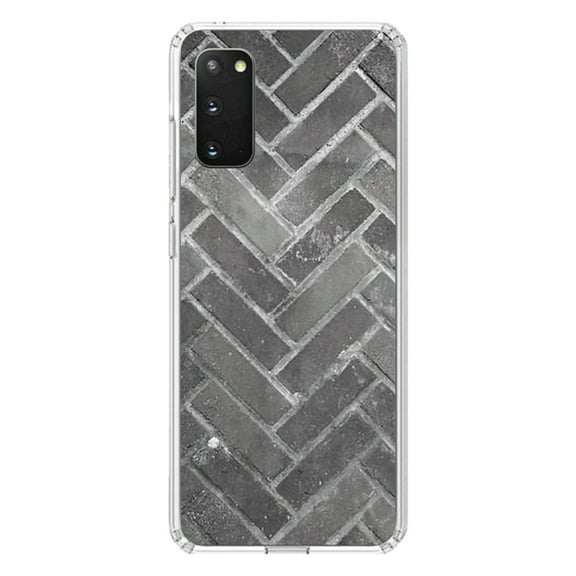 DistinctInk Clear Shockproof Hybrid Case for Galaxy S20 PLUS / 5G (6.7" Screen) - TPU Bumper, Acrylic Back, Tempered Glass Screen Protector - Herringbone Brick Floor