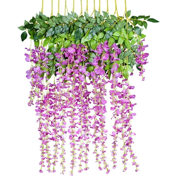Fleurs artificielles, glycine artificielle, décoration murale, chaque brin mesure 110 cm de long, en soie, pour mariages, maison, jardin, fête, 12 pièces-fuchsia