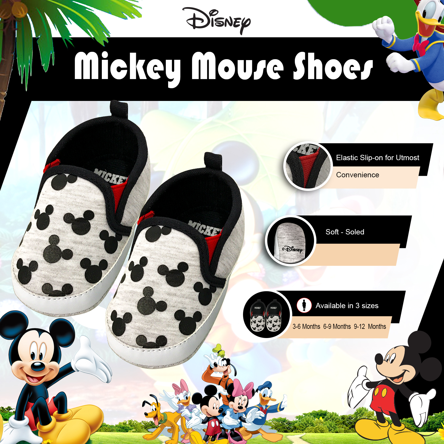 Disney Mickey Mouse Black Infant Prewalker Soft Sole Slip-on Shoes - Size 6-9 Months - image 2 of 6