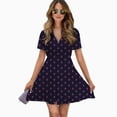 thumbnail image 2 of Navy And Pink Lobsters Pattern Women Dress V-Neck Short Sleeve Flowy Swing Party Midi Dress, 2 of 4