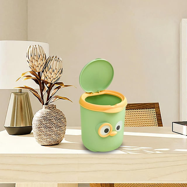 Mini bote de basura para escritorio, pequeño contenedor de basura cubierto de mesa, pequeño cesto de basura para encimera para oficinas junto al baño Verde Macarena Mini bote de basura