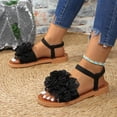 thumbnail image 4 of Rokment Women's 3D Lace Flower Flat Dress Sandals Boho Beach Summer Fashion Casual Low Heels Elastic Strap Slingback Walking Sandals for Comfortable Vacation Black Size 9.5, 4 of 8
