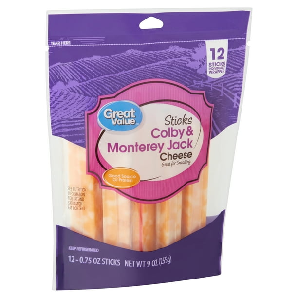Great Value Sticks Colby & Monterey Jack Cheese, 0.75 oz, 12 count