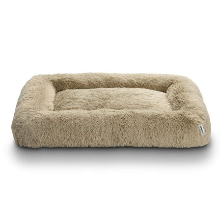 Vibrant Life Furry Cozy Bolster Pillow Dog Bed Large Breeds Extra Large Oatmeal 42 x 32