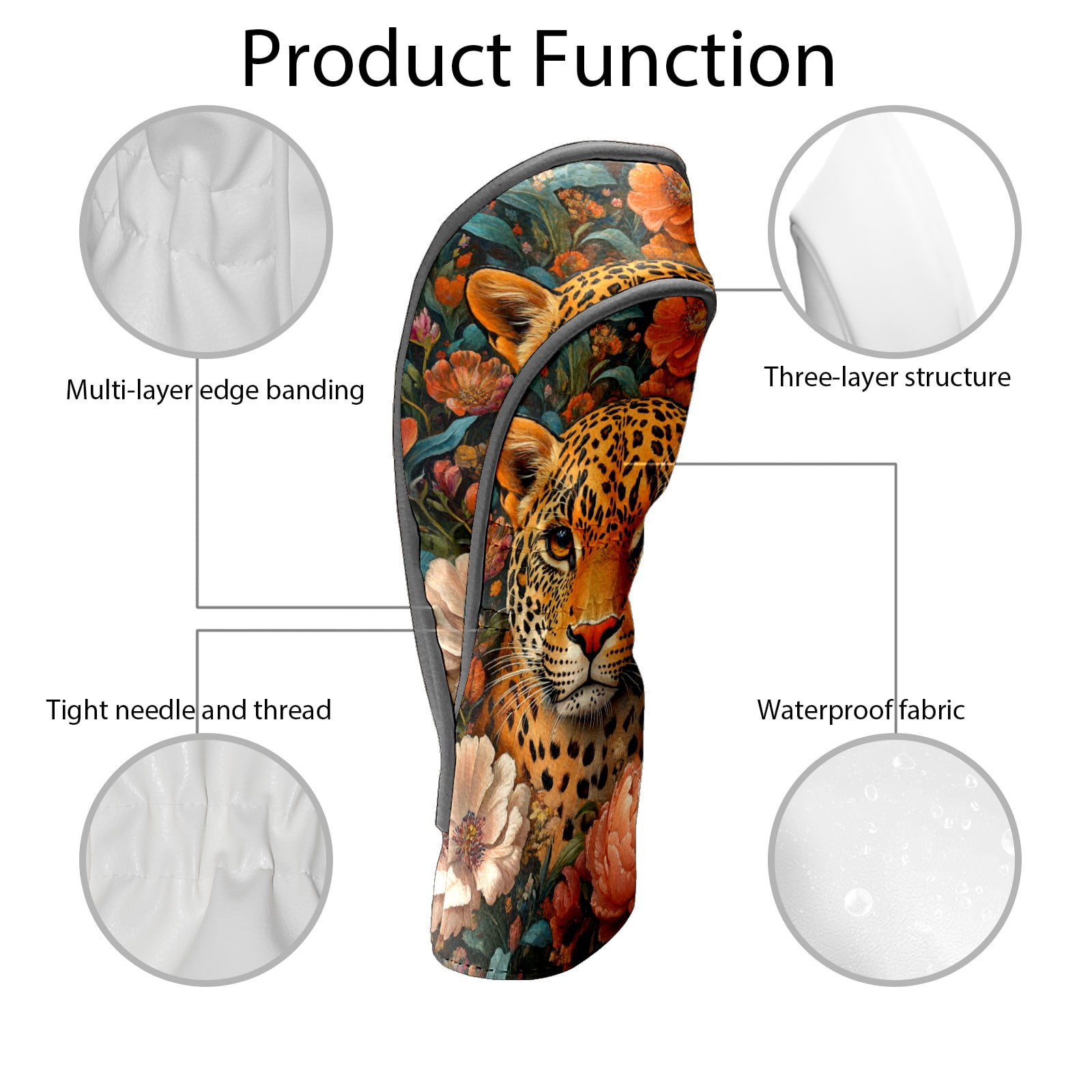 Golf Club Covers PU Leather Waterproof Head Covers for Fairway Woods Hybrids Orange Leopard