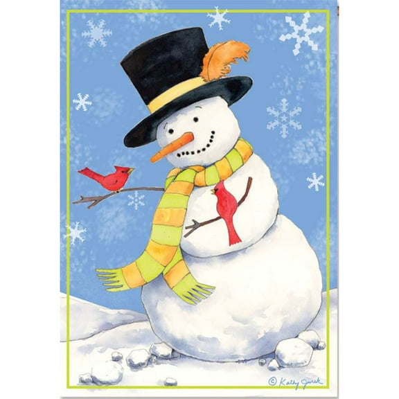 Premier Illuminated House Flag - Snowman Cardinals