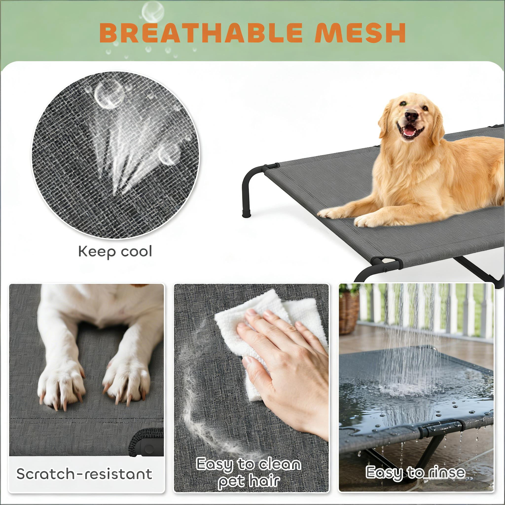 59.8" Elevated Dog Bed, 9.1" Raised Breathable Teslin Mesh Pet Bed, Φ0.9" Powder-Coated Steel Frame Support, Indoor Outdoor Chew Resistant Dog Cot for Large Dogs Up to 149 lbs