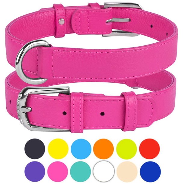 Leather Dog Collar Puppy Collars for Small Dogs Soft Padded, Pink
