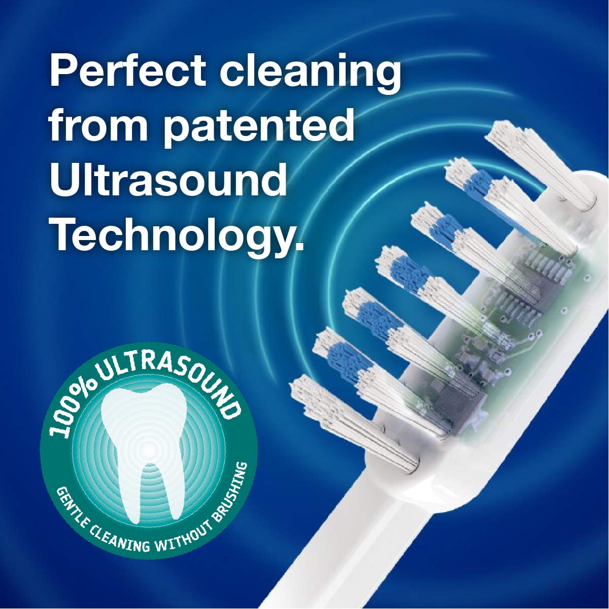 Emmi-dent Electric Toothbrush Set for Adults with Patented, Gentle 100% Ultrasound Technology. Ideal for most Sensitive Teeth & Gums, Plaque Removal and More! Rechargeable. Metallic Blue/Silver