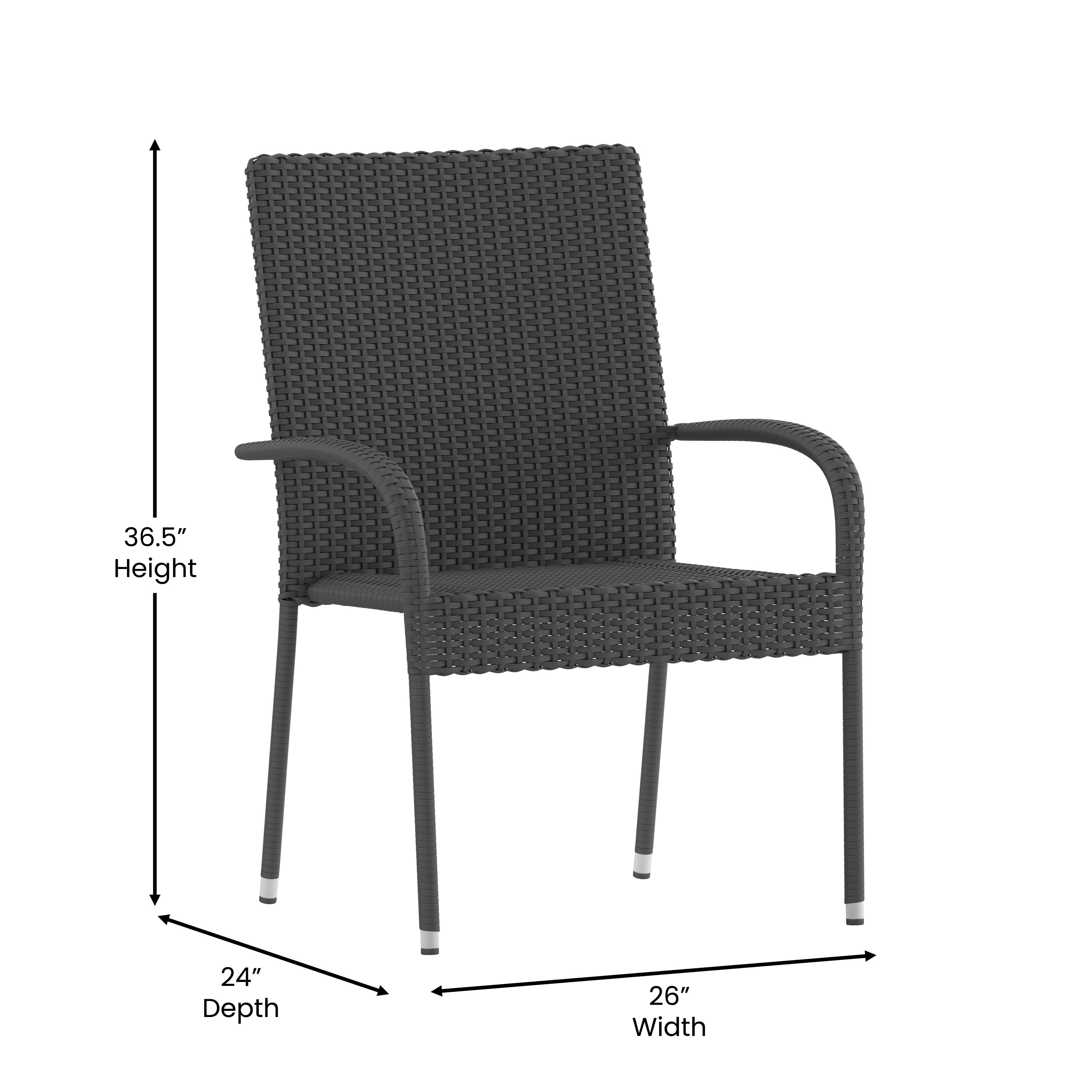 Emma + Oliver Stacking All-Weather Gray Wicker Wrapped Powder Coated Steel Patio Club Chair for Indoor and Outdoor Use - Set of 2
