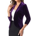 thumbnail image 4 of INSPIRE CHIC Valentine's Day Velvet Jackets for Women's 3/4 Sleeve Open Front Velvet Cardigan S Purple, 4 of 6