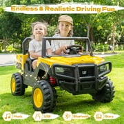 TOKTOO 24V Powered Ride on Dump Truck, Caterpillar Licensed 24V Ride Ons, 2 Seater 24 Volt Ride on Toy for Big Kid with 400W Powerful Wheels, Ride on UTV Car with Dump Bed, Remote, Aged 3-8Y, Yellow