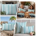 thumbnail image 4 of Teal Aqua Stripe Outdoor Pillow Covers 20x12 Set of 2,Waterproof Patio Throw Pillowcase Protectors,Gradient Geometric White Vertical Striped Lumbar Decorative Pillow Shams Cushion Covers for Couch, 4 of 8