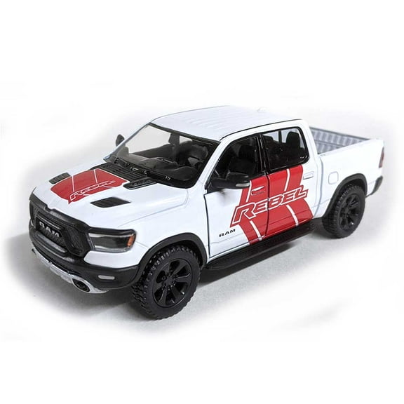 5" Die-cast: 2019 RAM Rebel 1500 Pickup Truck with Decals (White) 1/46 Scale