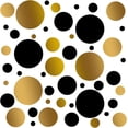 thumbnail image 1 of Set of 100 (Black/Gold Combo) Vinyl Wall Decals - Assorted Polka Dots Stickers - Removable Adhesive Safe on Smooth or Textured Walls Round Circles Bathroom Kids Room Nursery Decor, 1 of 2