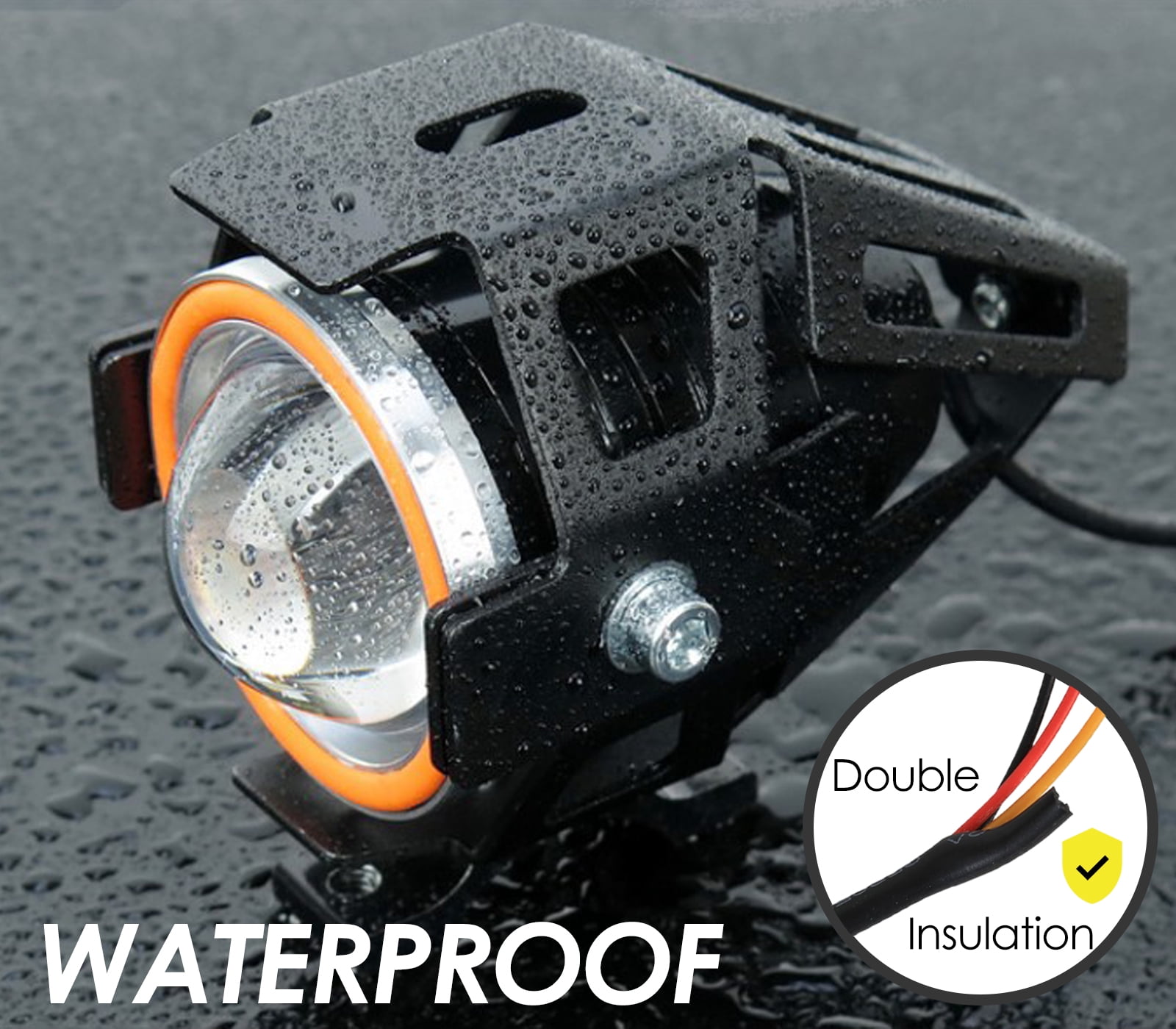 Ueasy U7 Motorcycle Driving Lights with High Low Strobe Beam Halo Rings Switch Clamps Waterproof LED 20W Fog Lights for ATV UTV SUV Electric Bicycle Dirt Bike Truck Car Boat Universal