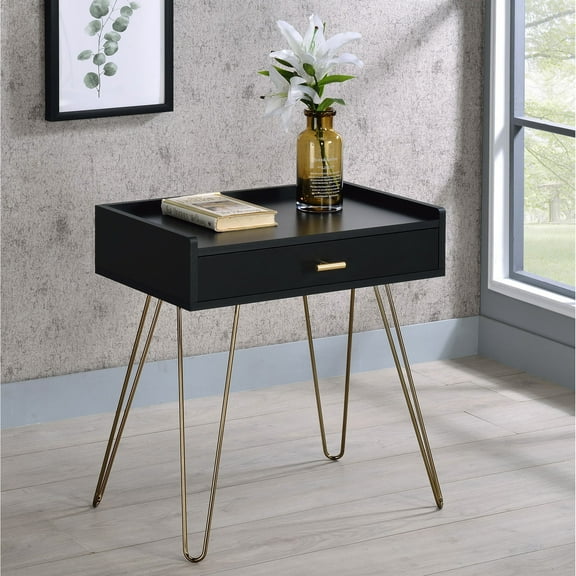 Black And Gold End Table With Drawer For Storage - , 22"w X 14"d 24"h Look Functional,