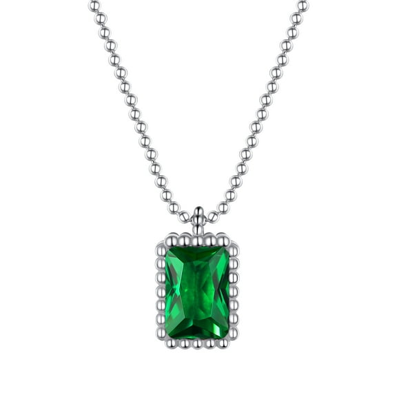 PROSTEEL Sterling Silver Women Chain Necklace Square Cut Birthstone Pendant Necklaces May Green Emerald Crystal Pendant Necklace Gift for Mother's Day Birthday
