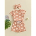 thumbnail image 3 of FEORJGP Toddler Baby Girls Summer Waffle Outfits 3M 6M 12M 18M 2T 3T Infant Short Sleeve T-Shirt Floral Print Crew Neck Tops and Drawstring Shorts Hea Cute Sweet Casual Daily 3 Piece Clothes, 3 of 8