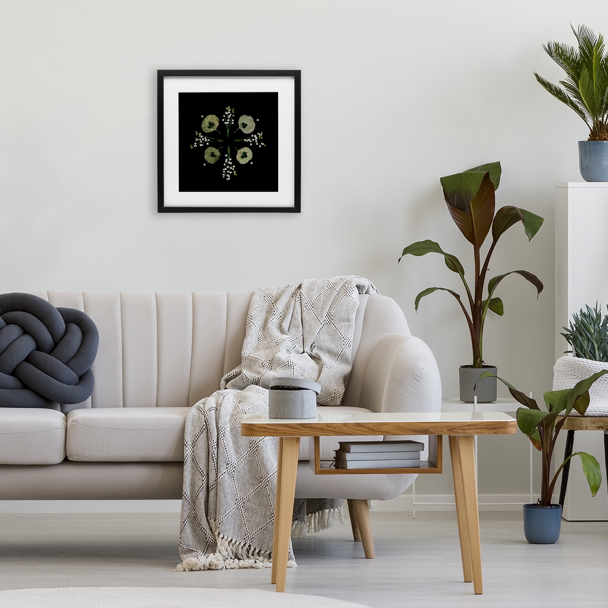 Stupell Industries Leaves & Wildflowers on Black Black Framed Print Under Glass, design by Beth Adoette
