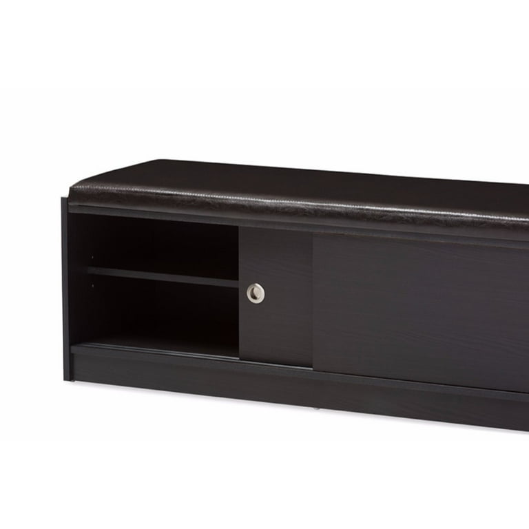 Baxton Studio Clevedon Modern and Contemporary Dark Brown Wood Entryway Storage Cushioned Bench Shoe Rack Cabinet Organizer Baxton Studio Clevedon Modern and Contemporary Dark Brown Wood Entryway Storage Cushioned Bench Shoe Rack Cabinet Organizer