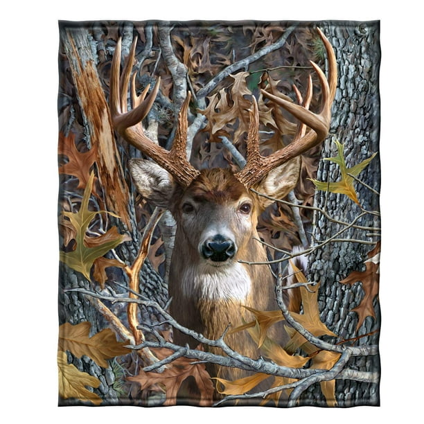 Dawhud Direct Camo Buck Deer Fleece Blanket 50x60 for Bed, Men
