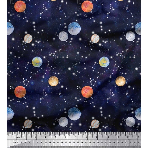 Soimoi Rayon Fabric Planet Galaxy Printed Fabric 1 Yard 56 Inch Wide