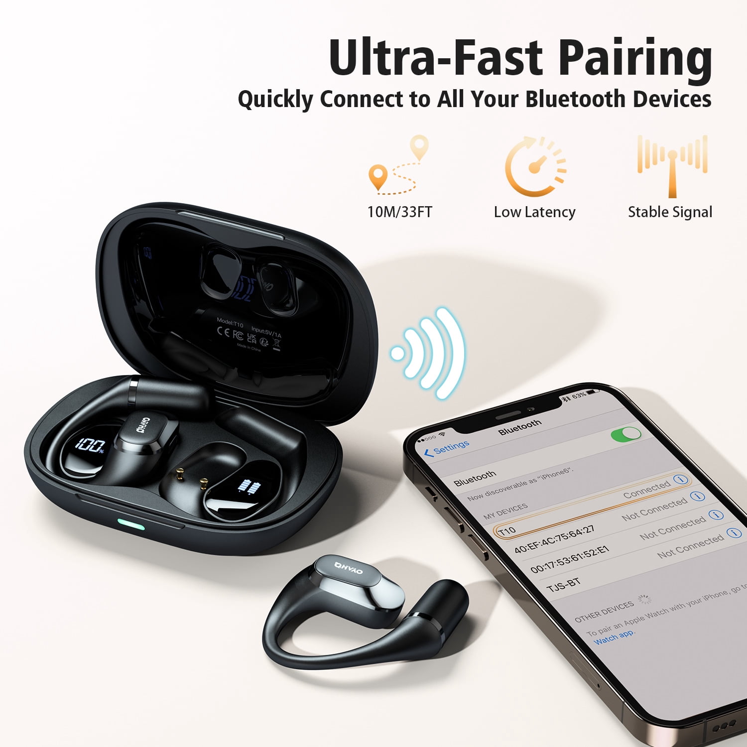 Wireless Earbud, Bluetooth 5.4, Smart Digital Display, 40-Hour Battery Life, IPX6 Water Resistance, Touch Controls, Ideal for Cycling, Running, and Working Out