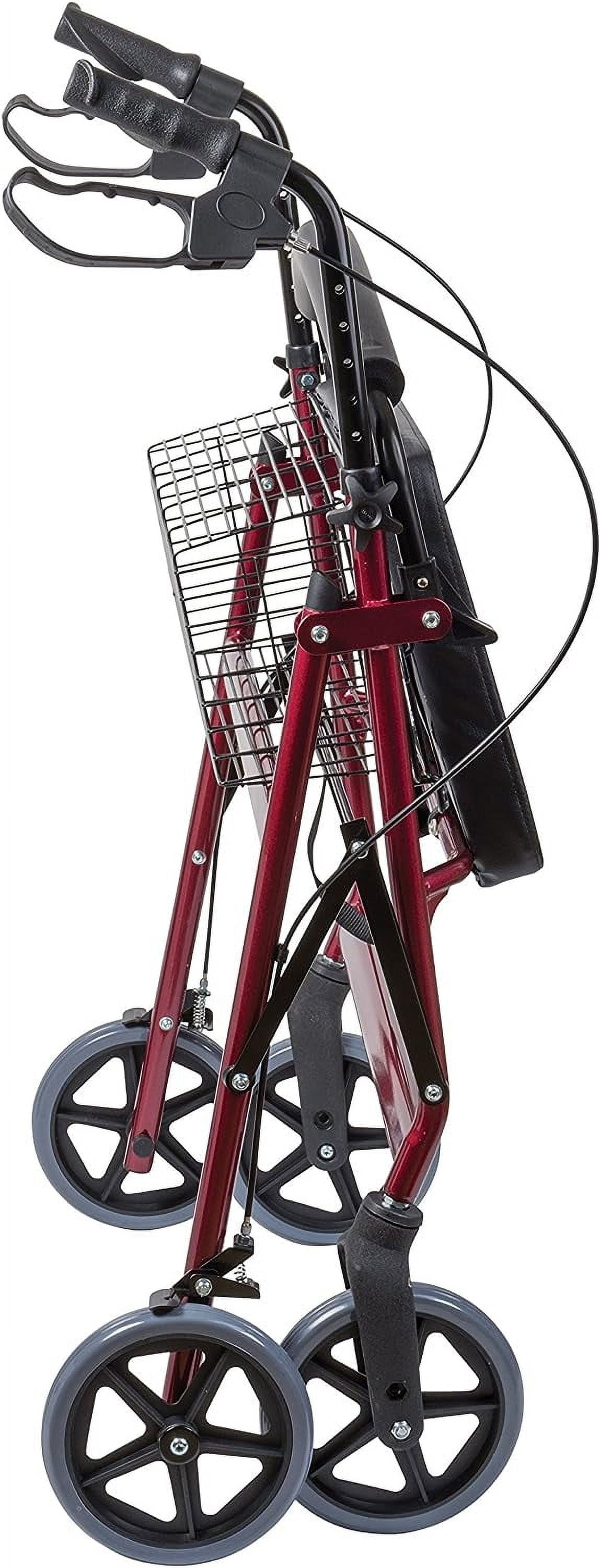 HEALTHLINE Heavy Duty Bariatric Rollator Walker For Senior With Seat and Wheels, 4 Wheel Walker With Seat and Basket and Brakes, Medical Heavy Duty Walker With Seat for Seniors, Red