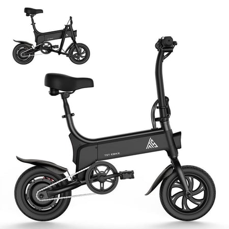 TST 300W Electric Bike for Kids Teens, 12" Folding Electric Bicycle with 36V/5.2AH Battery, Disc Brakes, Pedal-Assist, Max 16Mph Speed & 15 Miles Range, Black