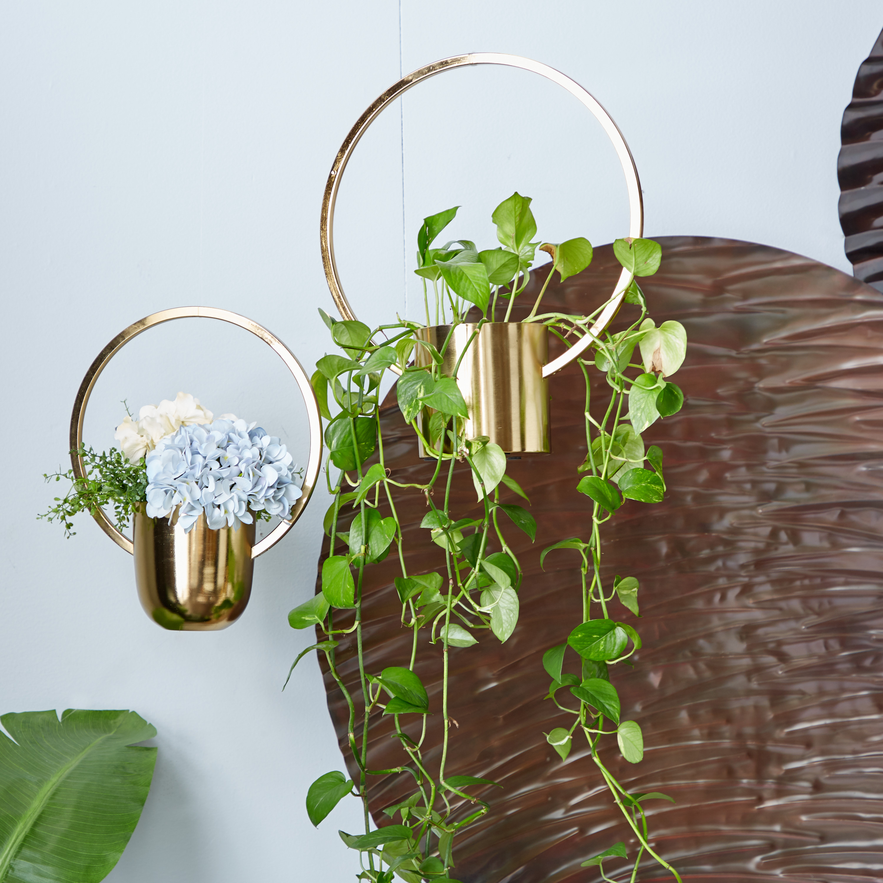 CosmoLiving by Cosmopolitan 14", 11"W Rectangle Gold Metal Indoor Outdoor Geometric Wall Planter (2 Count)
