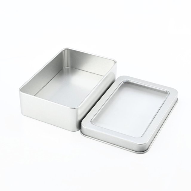 Caja de hierro para embalaje con ventana rectangular, accesorios y piezas, caja de hierro para embalaje general, caja de hojalata