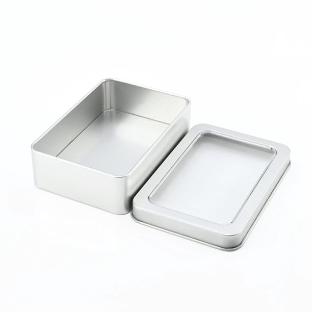 Caja de hierro para embalaje con ventana rectangular, accesorios y piezas, caja de hierro para embalaje general, caja de hojalata