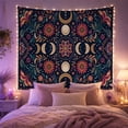 thumbnail image 2 of Moon Phase Mandala With Flowers on Dark Navy, Mystical Boho Style for Boho Decor Lovers, Mandala Wall Art, New Home Gift, Tapestry Wall Hanging for Bedroom and Dorm, 2 of 7