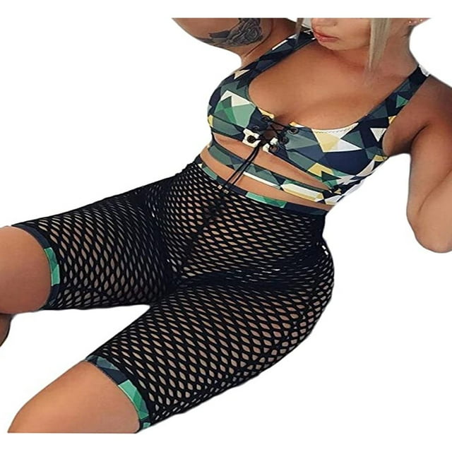 MesaSe Women‘s Lace-up Printed Brazilian Fishnet Swimsuit