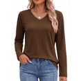 thumbnail image 3 of MOSHU 3 Pack T Shirts for Women V Neck Long Sleeve Womens T-shirts Casual Basics Tees Loose Fit Fall Tops, 3 of 11