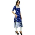 thumbnail image 2 of Bimba Womens Designer Blue Cotton Kurta Long Straight Kurti Classic Chic, 2 of 8