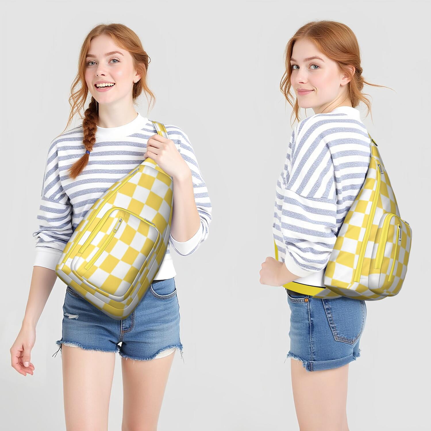 Winter Plaid Chest Bag - Cozy Buffalo Check Print Sling Backpack (Seasonal Style, Tear-Resistant)