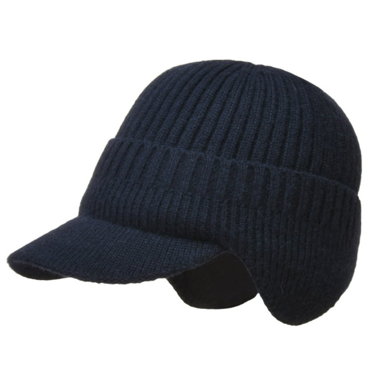 Men's Insulated Winter Beanie with Earflaps, Visor Brim, and