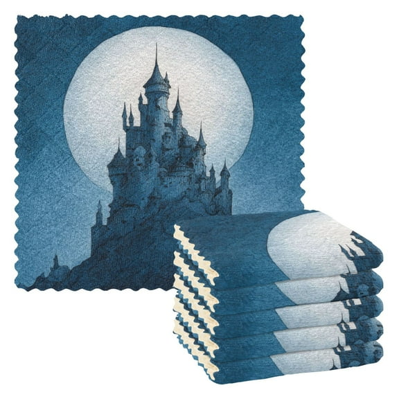 6 Pieces of Kitchen Towels 11x11Inch Kitchen Dish Cloths Kitchen Dish Towels Reuseable Cleaning Cloths Beautiful Blue Castle