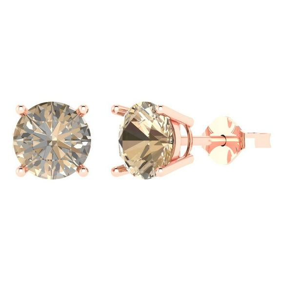 3 ct Push-Back Stud Earrings for Women | 7.5mm Round Cut Yellow Moissanite | 18K Rose Gold